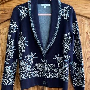 Chico's Navy Blue Embroidered Chico’s adorable sweater